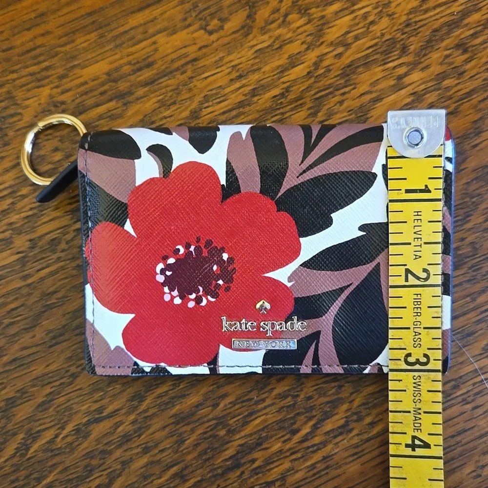Kate Spade Compact Wallet With Key Ring In Red Poppy Field - Picture 15 of 16